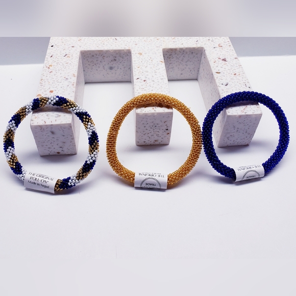 GOLD & NAVY -Original Roll-On® Bracelets, 7" round, made in Nepal #3 (3 pieces) - Picture 5 of 7